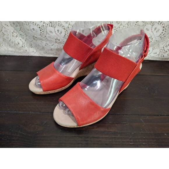 Clarks Laflay Lily Red Leather Cork Wedge SandalsSz. 5.5M - Picture 3 of 9